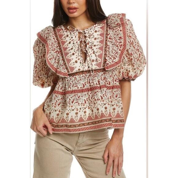 Calypso St. Barth Puff Sleeve Quilted Boho Top NWT - Picture 1 of 6